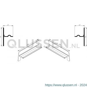 AluArt waterslagprofiel stel kopschotjes op en neer gekeept links en rechts voor Roundline 130/5 aluminium brute AL065130