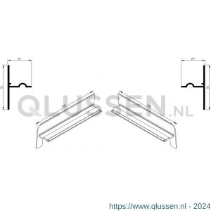 AluArt waterslagprofiel stel kopschotjes op en neer gekeept links en rechts voor Roundline 150/5 aluminium brute AL065150