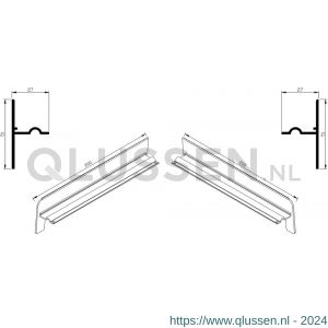 AluArt waterslagprofiel stel kopschotjes op en neer gekeept links en rechts voor Roundline 200/5 aluminium brute AL065200