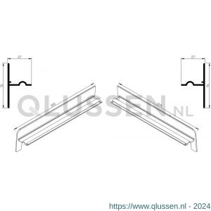 AluArt waterslagprofiel stel kopschotjes op en neer gekeept links en rechts voor Roundline 220/5 aluminium brute AL065220