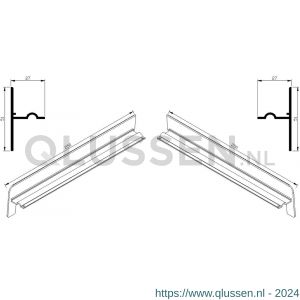 AluArt waterslagprofiel stel kopschotjes op en neer gekeept links en rechts voor Roundline 250/5 aluminium brute AL065250