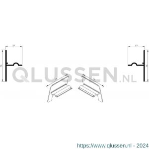 AluArt waterslagprofiel stel kopschotjes op en neer gekeept links en rechts voor Roundline 70/15 aluminium brute AL065407