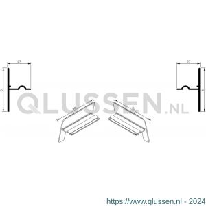 AluArt waterslagprofiel stel kopschotjes op en neer gekeept links en rechts voor Roundline 90/15 aluminium brute AL065409