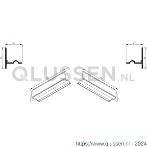 AluArt waterslagprofiel stel kopschotjes voor Roundline 130/5 aluminium brute AL067130