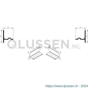 AluArt waterslagprofiel stel kopschotjes voor Roundline 70/15 aluminium brute AL067407