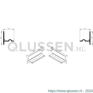 AluArt waterslagprofiel stel kopschotjes voor Roundline 90/15 aluminium brute AL067409