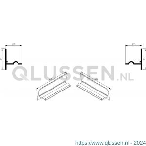 AluArt waterslagprofiel stel kopschotjes voor Roundline 110/15 aluminium brute AL067411