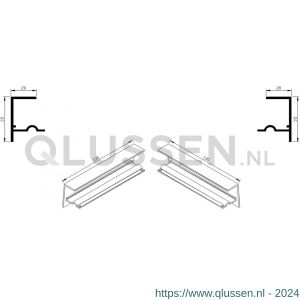 AluArt waterslagprofiel stel kopschotjes met stucrand links en rechts voor Roundline 130/5 aluminium brute AL068130