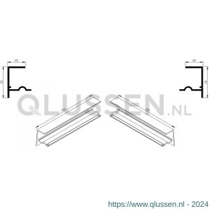 AluArt waterslagprofiel stel kopschotjes met stucrand links en rechts voor Roundline 150/5 aluminium brute AL068150