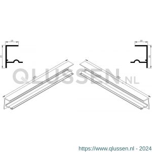 AluArt waterslagprofiel stel kopschotjes met stucrand links en rechts voor Roundline 250/5 aluminium brute AL068250