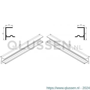 AluArt waterslagprofiel stel kopschotjes met stucrand links en rechts voor Roundline 275/5 aluminium brute AL068275