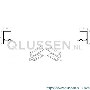 AluArt waterslagprofiel stel kopschotjes met stucrand links en rechts voor Roundline 70/15 aluminium brute AL068407