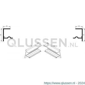 AluArt waterslagprofiel stel kopschotjes met stucrand links en rechts voor Roundline 90/15 aluminium brute AL068409