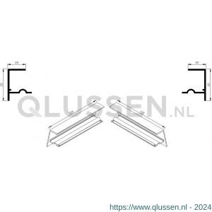 AluArt waterslagprofiel stel kopschotjes met stucrand links en rechts voor Roundline 130/15 aluminium brute AL068413