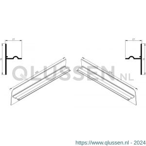 AluArt waterslagprofiel stel kopschotjes opstaand neerhangend links en rechts voor Roundline 220/5 aluminium brute AL069220