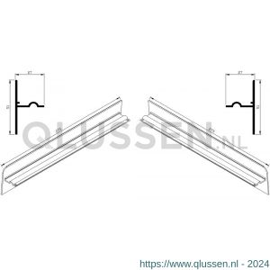 AluArt waterslagprofiel stel kopschotjes opstaand neerhangend links en rechts voor Roundline 275/5 aluminium brute AL069275