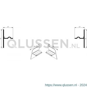 AluArt waterslagprofiel stel kopschotjes opstaand neerhangend links en rechts voor Roundline 50/15 aluminium brute AL069405