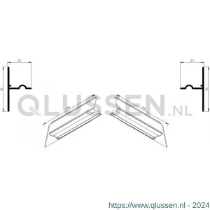 AluArt waterslagprofiel stel kopschotjes opstaand neerhangend links en rechts voor Roundline 130/15 aluminium brute AL069413