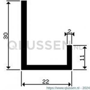 AluArt U-profiel ongelijkzijdig 11x22x30x2 mm L 6000 mm aluminium brute AL076171