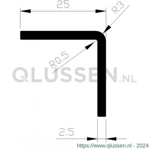 AluArt hoekbeschermer 25x25x2,5 mm VOM1 L 6000 mm aluminium geanodiseerd AL087325