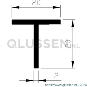 AluArt T-profiel 20x20x2 mm L 5000 mm aluminium onbewerkt AL093201