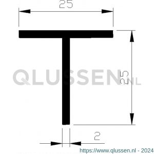 AluArt T-profiel 25x25x2 mm L 5000 mm aluminium onbewerkt AL093202