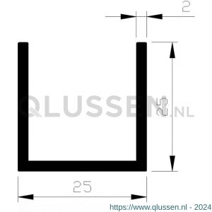 AluArt U-profiel 25x25x25x2 mm L 5000 mm aluminium onbewerkt AL093313