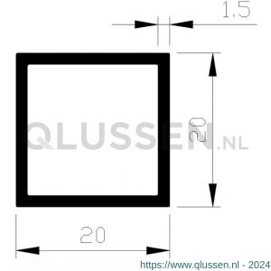 AluArt vierkante buis 20x20x1,5 mm L 5000 mm aluminium onbewerkt AL093402