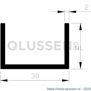AluArt U-profiel 20x30x20x2 mm L 3000 mm per 2 stuks aluminium onbewerkt AL098312
