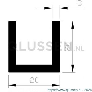 AluArt U-profiel 20x20x20x3 mm L 3000 mm per 2 stuks aluminium onbewerkt AL098344