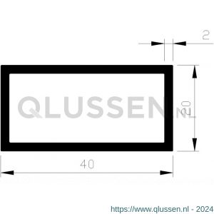 AluArt rechthoekige buis 40x20x2 mm L 3000 mm per 2 stuks aluminium onbewerkt AL098503