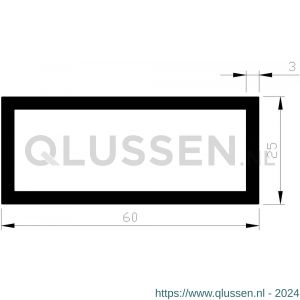 AluArt rechthoekige buis 60x25x3 mm L 6000 mm aluminium onbewerkt AL096506