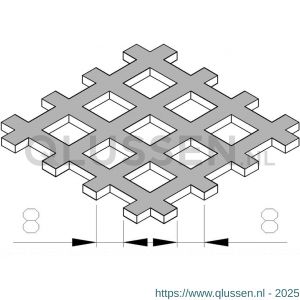 AluArt plaat 2000x1000x2 mm vierkantperforatie 8x8 mm aluminium brute AL122415