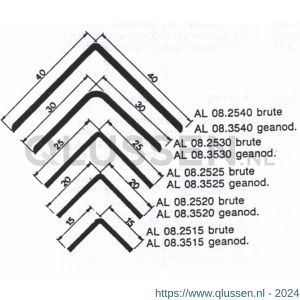 AluArt hoekbeschermer 1000x30x30x2 mm set 6 stuks 8713329110610 aluminium brute AL221530