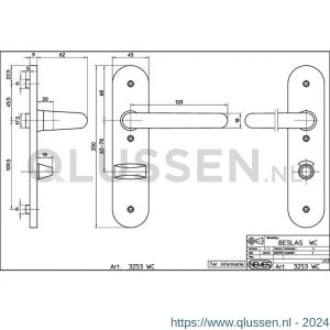 Nemef binnendeurbeslag F1 kruk-kruk 3253 WC 63 mm links 9325322632