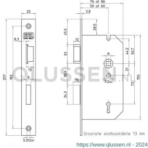 Nemef deurslot klaviersleutel 66/2-50 DR draairichting 2+4 krimp 9006602534