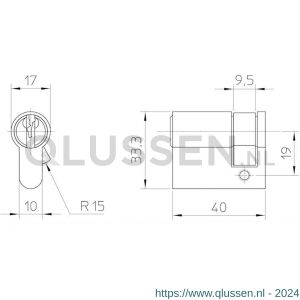 Nemef Enkele Europrofielcilinder 131/9P 3 sleutels 20 mm verlengd gelijksluitend BW A000391607