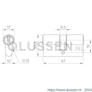 Nemef dubbele Europrofielcilinder 132/9P 3 sleutels gelijksluitend BW A000391590