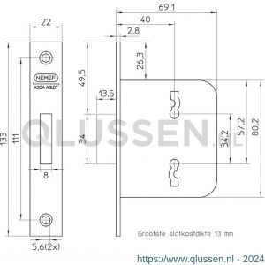 Nemef kastslot klaviersleutel 210-40 bulk per 10 9021000400