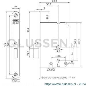 Nemef kastslot klaviersleutel 1256/3-50 bulk per 10 A000318039