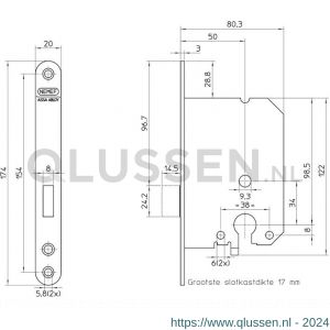 Nemef cilinder insteek kastslot PC-uitsparing 1258/17-50 bulk per 10 9125817500