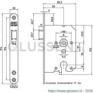 Nemef cilinderloopslot PC-uitsparing 1269/37-50 DR draairichting 2+4 bulk per 10 9126937502