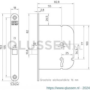 Nemef kastslot klaviersleutel 1436-55 DR draairichting 1+3 bulk per 10 9143600550