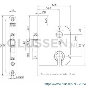 Nemef deurslot PC-uitsparing 1449-55 DR draairichting 2+4 bulk per 10 9144900552