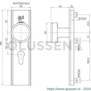 Nemef veiligheidsbeslag F1 knop-kruk 3405-55 mm 9340500550