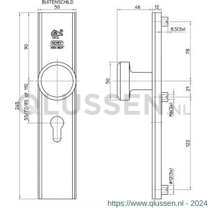 Nemef veiligheidsbeslag F1 knop-kruk 3415-55 mm 9341500550