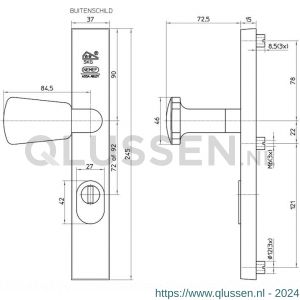 Nemef veiligheidsbeslag F1 smalschild greep-kruk 3429-92 mm links 9342900922