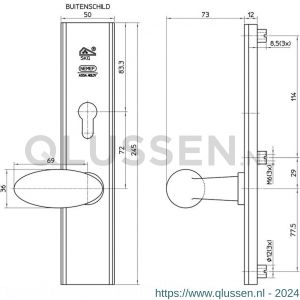 Nemef veiligheidsbeslag F1 Comforte knop-kruk 3480/01-72 mm F1 9348001720