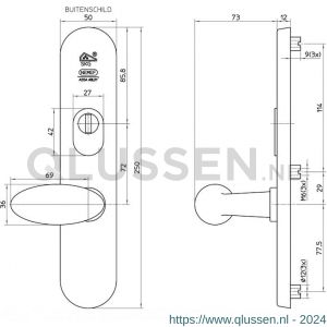 Nemef veiligheidsbeslag F1 Comforte knopkruk-kruk AK 3580/01-72 mm F1 antikerntrek 9358001700