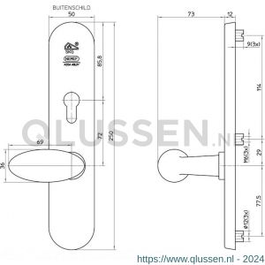 Nemef veiligheidsbeslag F1 Comforte knopkruk-kruk 3580/02-72 mm RVS look 9358002720